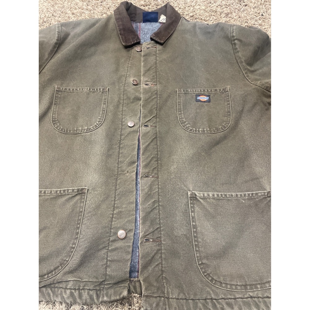 Dickies Men's Lined Canvas Chore Coat Green Brown Corduroy Collar Workwear 2XL - Picture 14 of 16